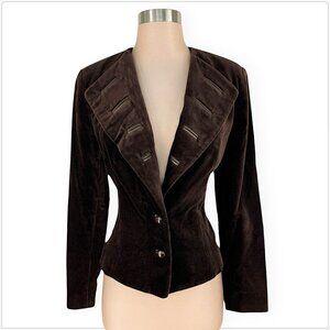 Zelda Dark Brown Velvet Blazer Jacket Leather Trim Fitted Lined New NWT Size 6